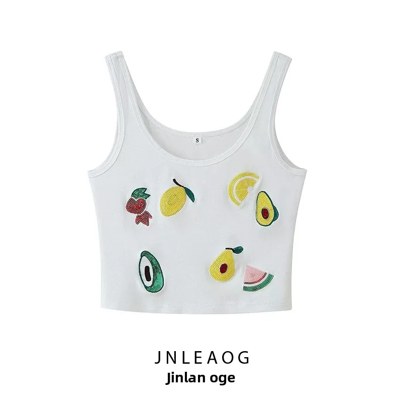 JNLEAOG Spring New Women's Faion Design Bead Embroidery Vest Polyester Fiber ort Sle Pure Color Versatile Fit