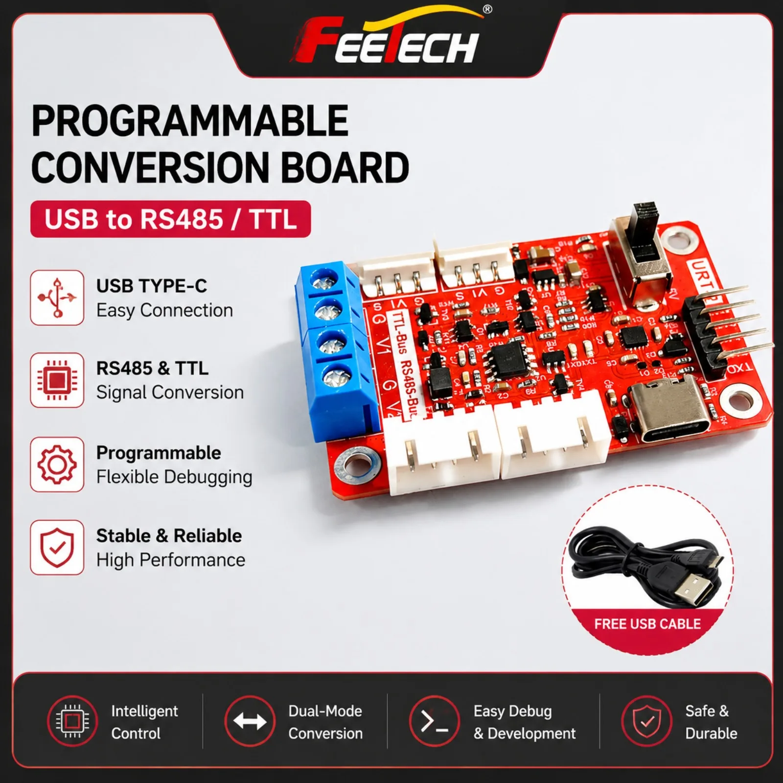 Contrôleur de servo programmable FEETECH, convertisseur de signal USB vers RS485 TTL, carte de débogage