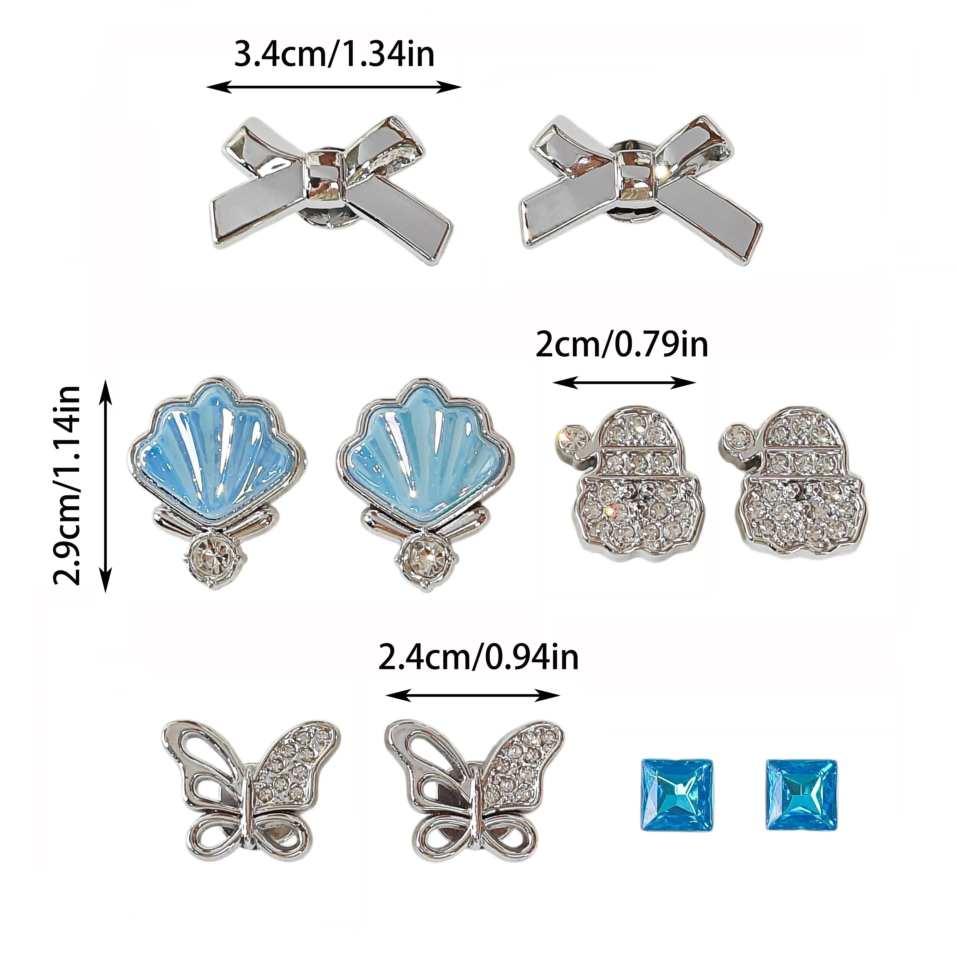 10Pcs DIY Shoe Decoration Charms Shiny Silver Bow, Blue Shell, Butterfly Decorative Buckle, Non-Metal Lightweight Material, Y2K Fashion Versatile Cute Personality Accessories for Men and Women, Suitable for Eva Beach Shoes, Sandals, Removable Shoe Decoration, Holiday Gift