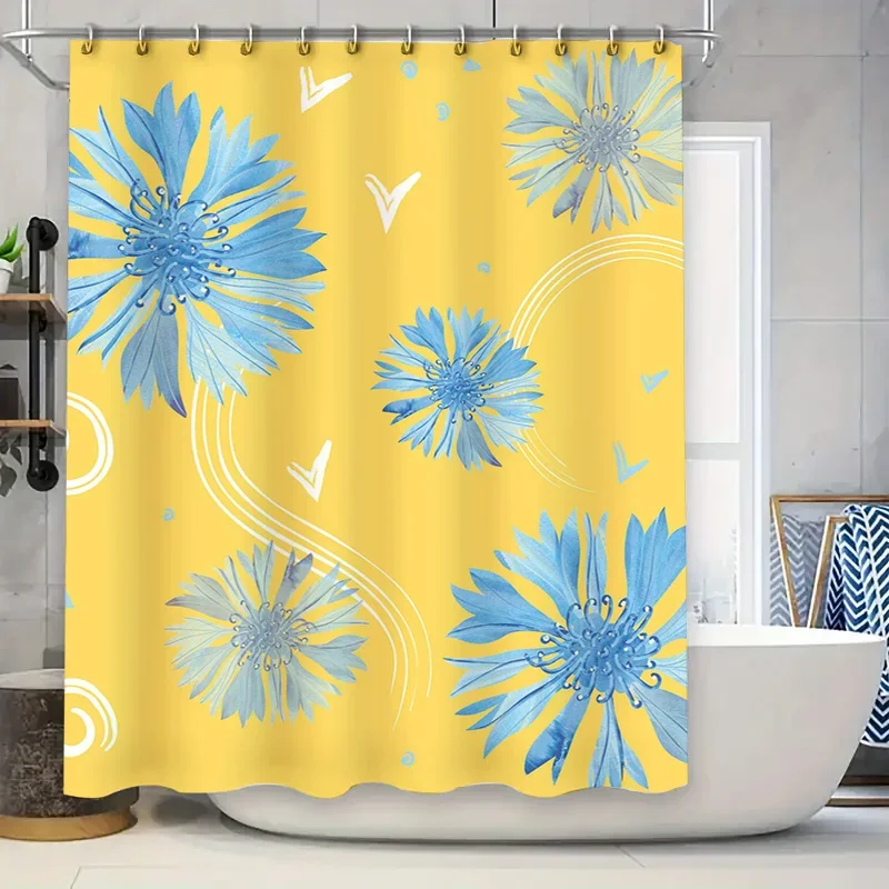 

Blue Flower Shower CurtainWaterproof Fabric Decorative Bathroom Liner for Kids Bathrooms Set of 12 Hooks Available in Multiple S
