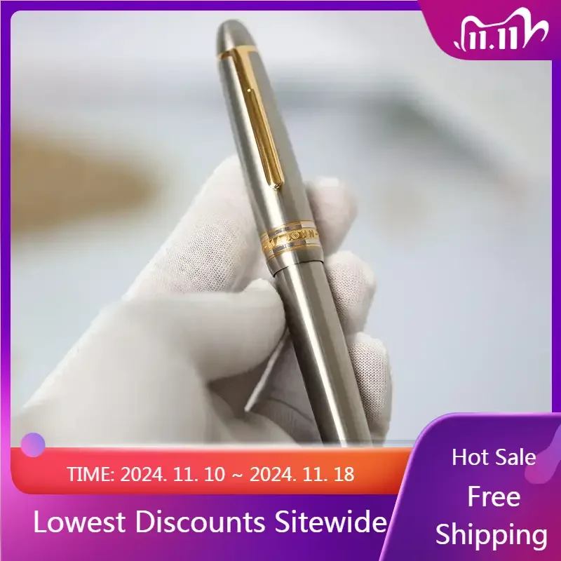 New Pattern MAJOHN Titanium Alloy P136 Piston Fountain Pen Big Size Gold/Silver Blade Nib Ink Pen Brushed Anti-slip Writing Gift