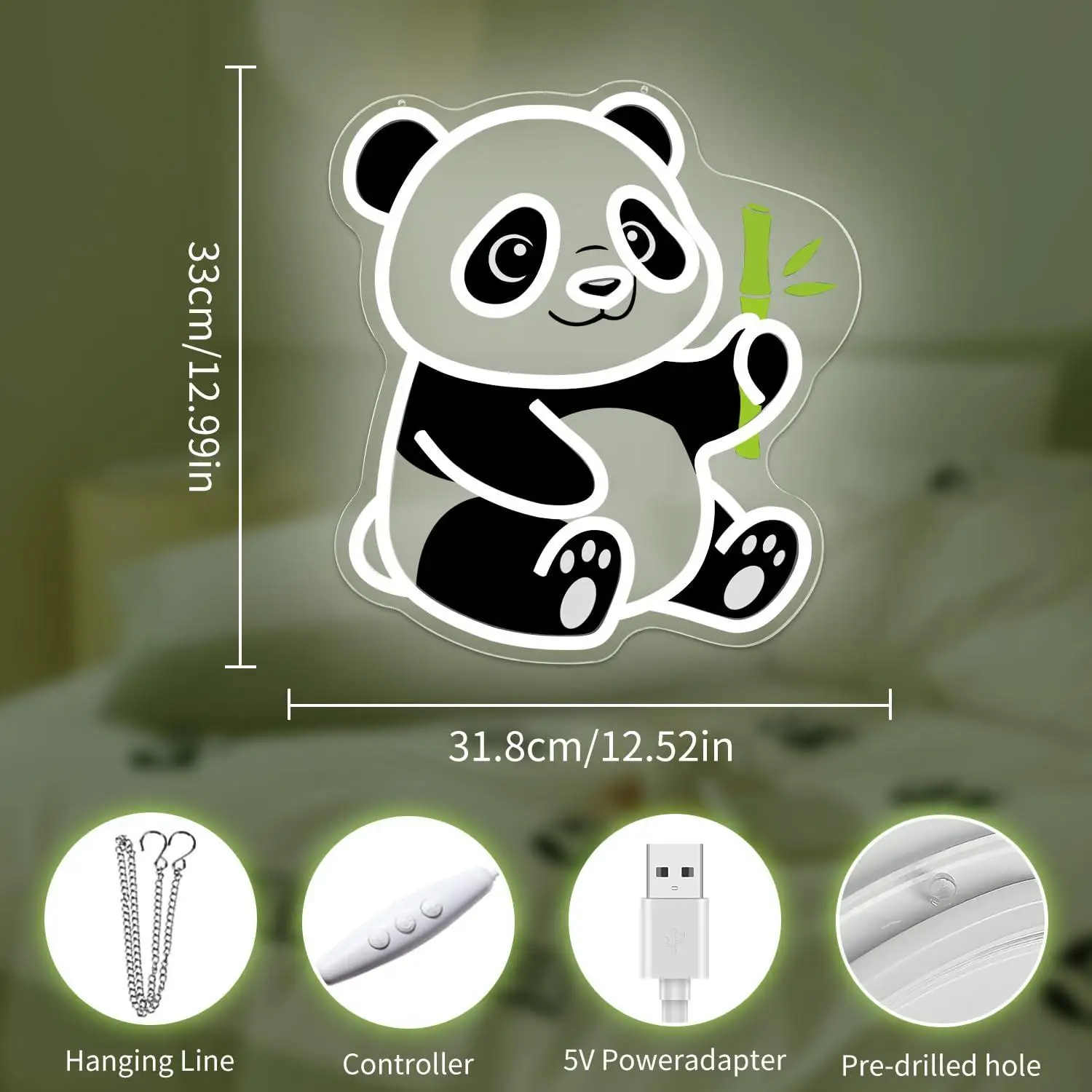 Panda Neon Sign USB Dimmable LED Lights For Cute Animal Themed Kids Room Bedroom Girls Room Wall Hanging Decor Gift night Light