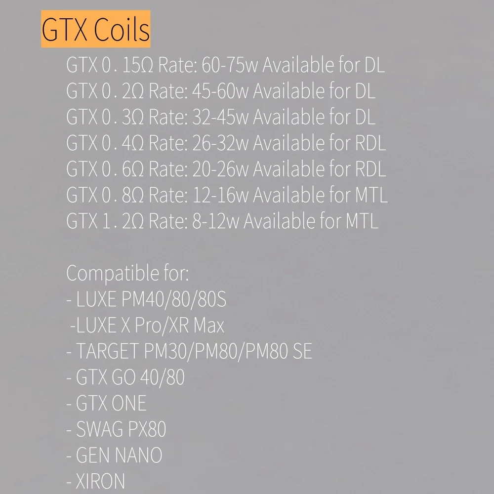 GTX Mesh Coil Core Head 0.15/.2/.3/.4/.6/.8/1.2 Ohm DL/RDL/MTL Vaporesso Luxe 40/80 Swag Px80 Target PM80 ONE/GO replacement coil
