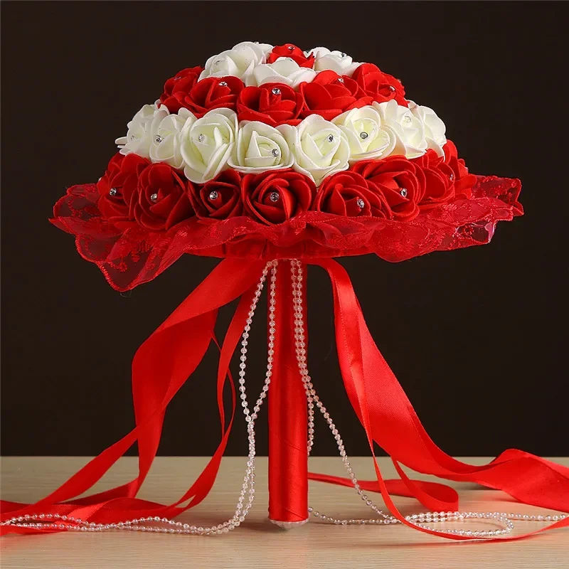 

1Pcs Handmade Bridal Artificial Foam Roses Flower Bride Bouquet Wedding Party Valentine's Day Decor Romantic