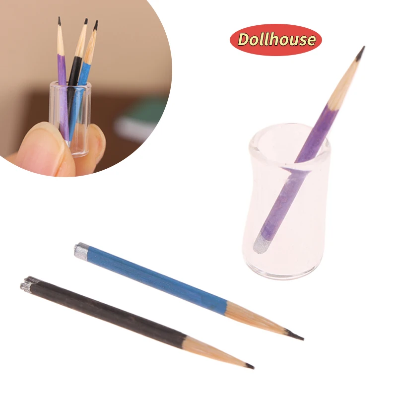 1/12 casa delle bambole mini matita portamatite set casa delle bambole scuola cancelleria accessori per la decorazione della casa delle bambole giocattolo per giochi di finzione per bambini