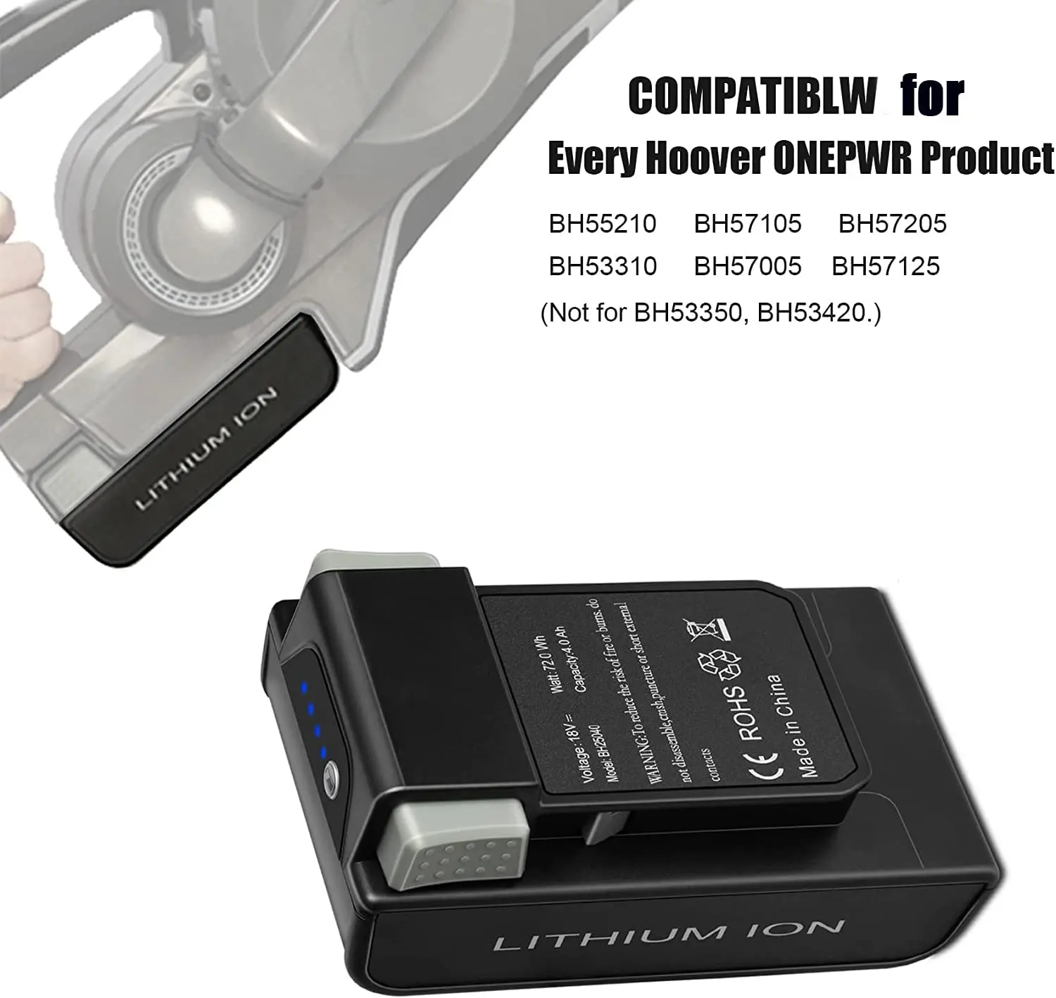 بطارية بديلة 4.0Ah لبطارية هوفر ONEPWR، متوافقة مع شاحن بطارية هوفر ONEPWR، وBH25040 BH15030 #2