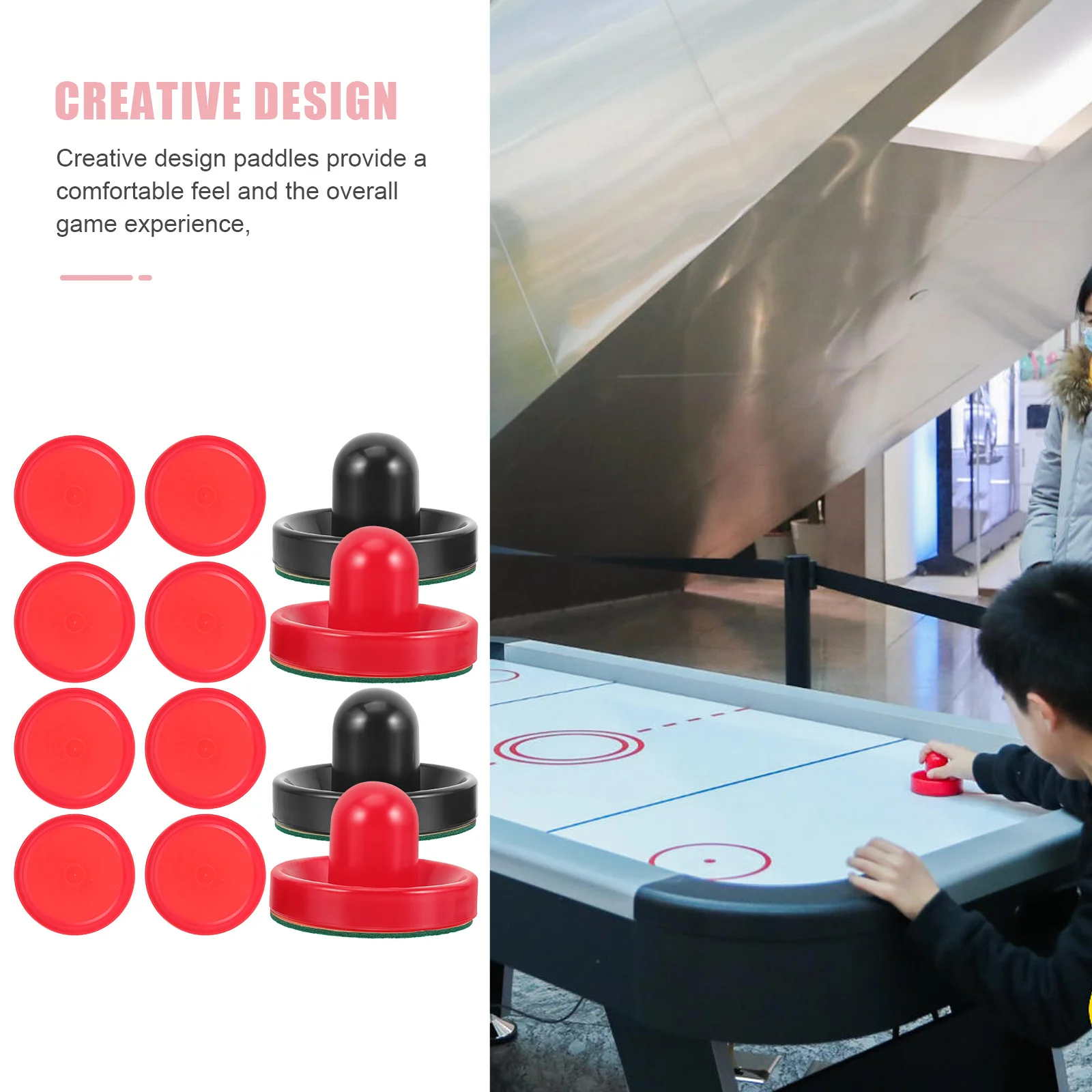 ชุดลูกฮอกกี้และที่ตีฮอกกี้ 16 ชิ้น ขนาดมาตรฐาน 76 มม. วัสดุแข็ง ลื่นไหล สำหรับโต๊ะเกม อุปกรณ์เสริมสำหรับเปลี่ยน