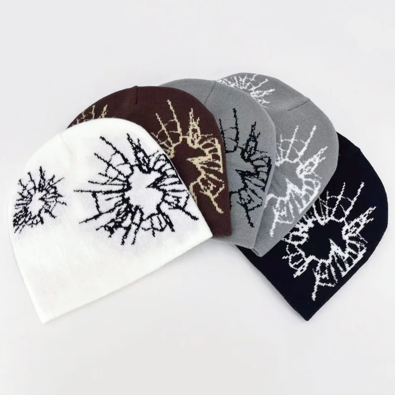 Gorro acrílico con diseño de araña gótica Y2K, gorros cálidos de invierno con calavera, gorros informales para hombre, gorro para la cabeza al aire libre, traje de otoño negro y gris