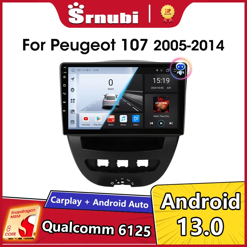 

Srnubi 2 Din Android 13 Car Radio for Peugeot 107 Toyota Aygo Citroen C1 2005 - 2014 Multimedia Player 4G GPS Navigation Carplay