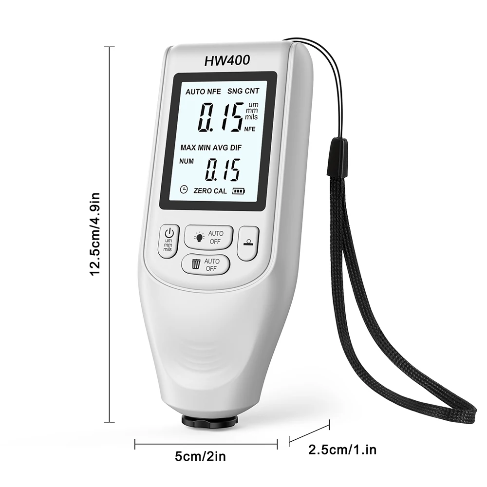 자동차 코팅 두께 게이지 고정밀 FE/NFE 페인트 측정 계량기, 다리미 니켈 자동 자동차 코팅 테스터, HW400