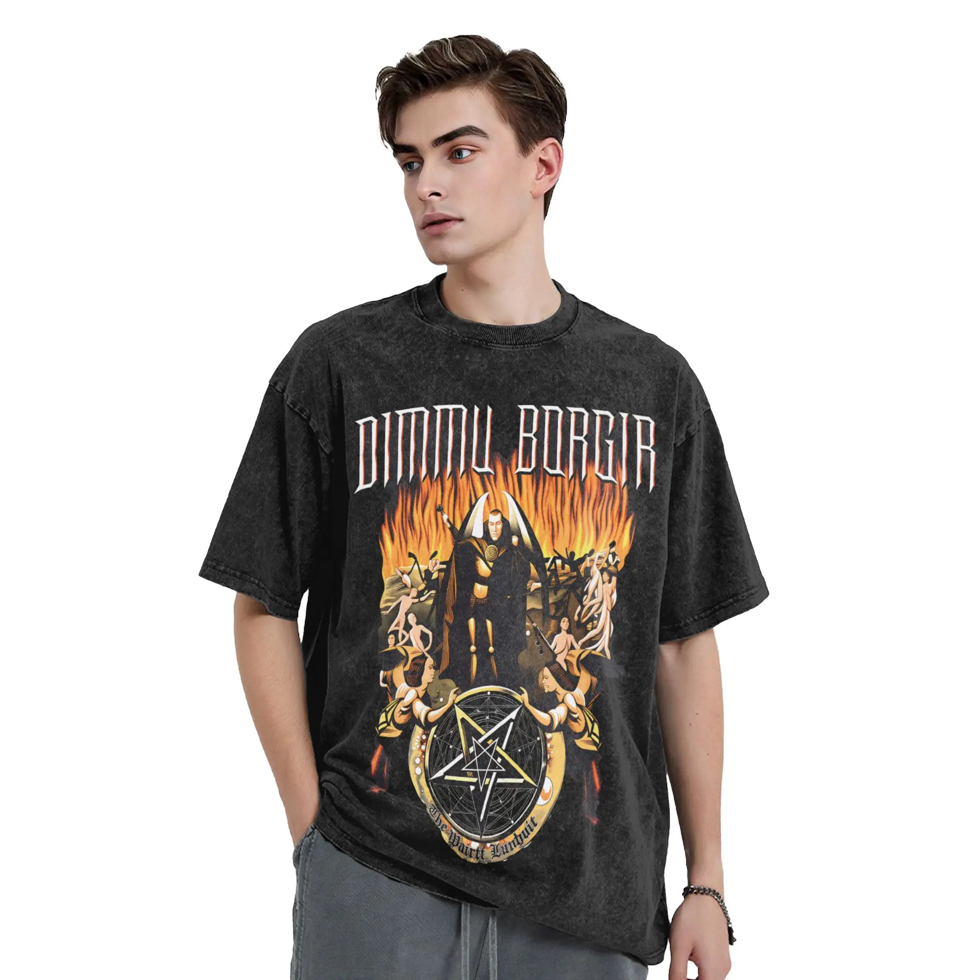 Dimmu Borgir Band Men's T Shirt Washed  Novelty Tees Short Sleeve Crewneck T-Shirts Cotton Adult Clothes