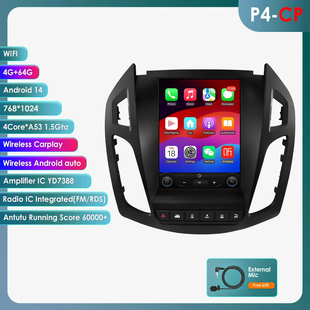 360Camera 9.7 ''Android 13 Autoradio Voor Ford Transit /Tourneo Connect 2013-2018 Auto Multimedia Video 4G 2din Draadloze Carplay