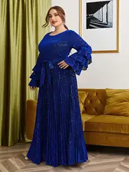 Mgiacy plus size Round neck multi-layer lotus long sleeve sun fold long skirt evening gown ball dress Party dress