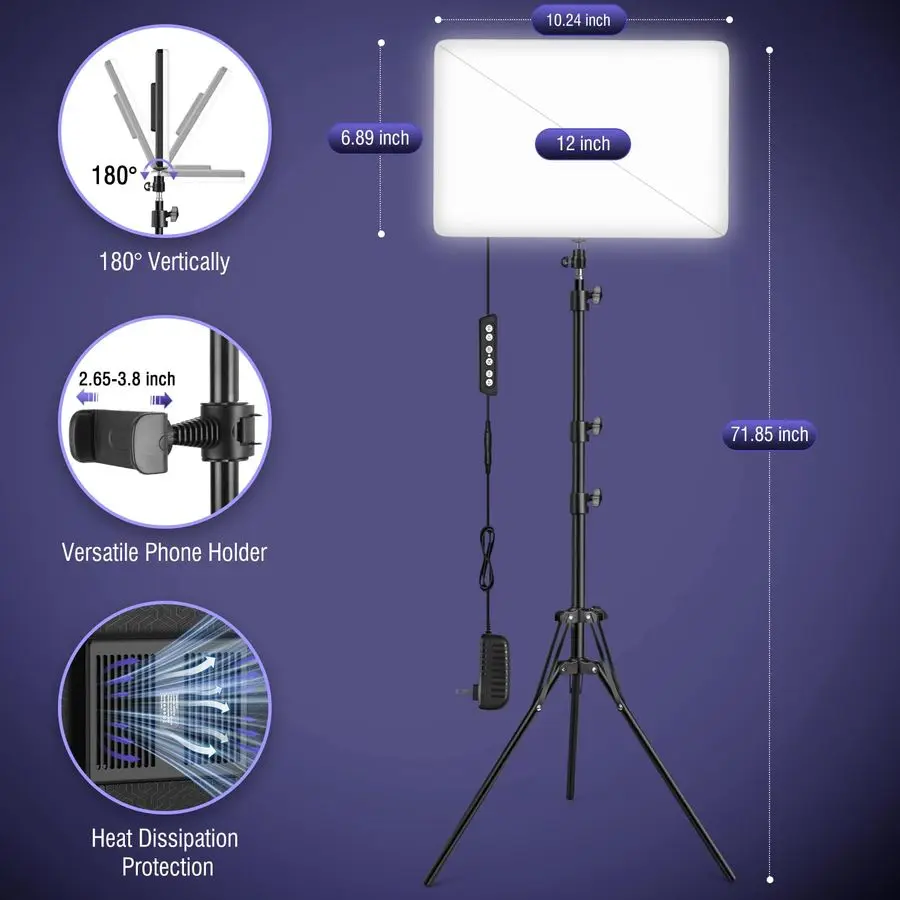 LED Video Light Kit with 63 Tripod Stand, 2500K8500K Dimmable Studio Light Photography Panel Lighting for Video Recording Game L