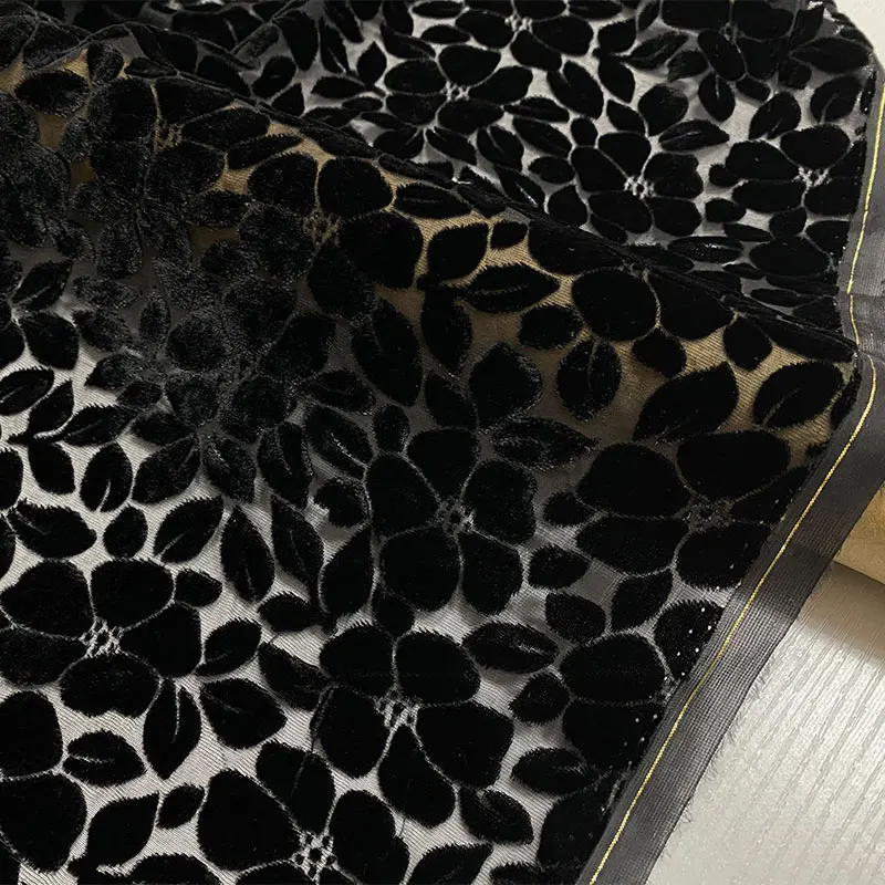 

Элитная ажурная шелковая бархатная ткань для платьев, прозрачный шелковистый бархат с растительным цветочным узором