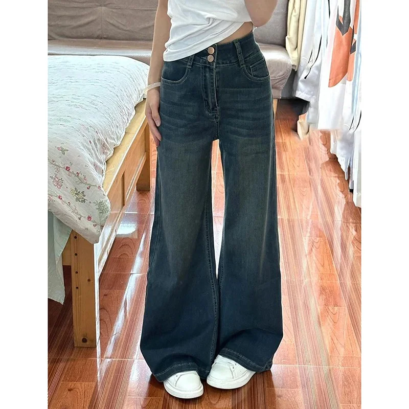 

Hot Sale Lady Fashion Solid Thin Jeans Female High Waist Baggy Long Pants Women Korean Classic Straight Leg Denim Trousers