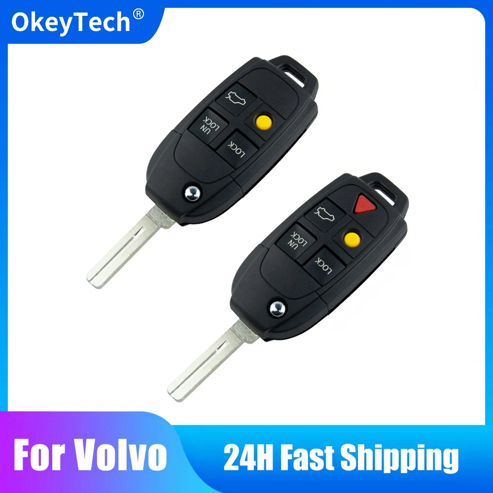 OkeyTech 4/5 Buttons New Replacement  Remote Flip Folding Car Key Case Cover For Volvo XC70 XC90 V50 V70 S60 S80 C30 Uncut Blade