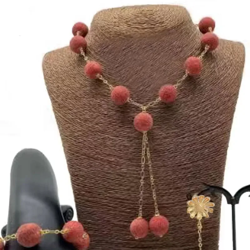 Dudo Round Nature Coral Beads African Jewelry Set Simple Wedding jewelry Sets For Brides