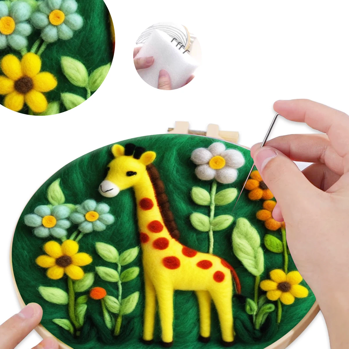 

SDOYUNO Needle Felting Wool giraffe Set For Handicraft Embroidery Frame Sewing Kit Wool Fleece For Felting Worsted Wool Stitch