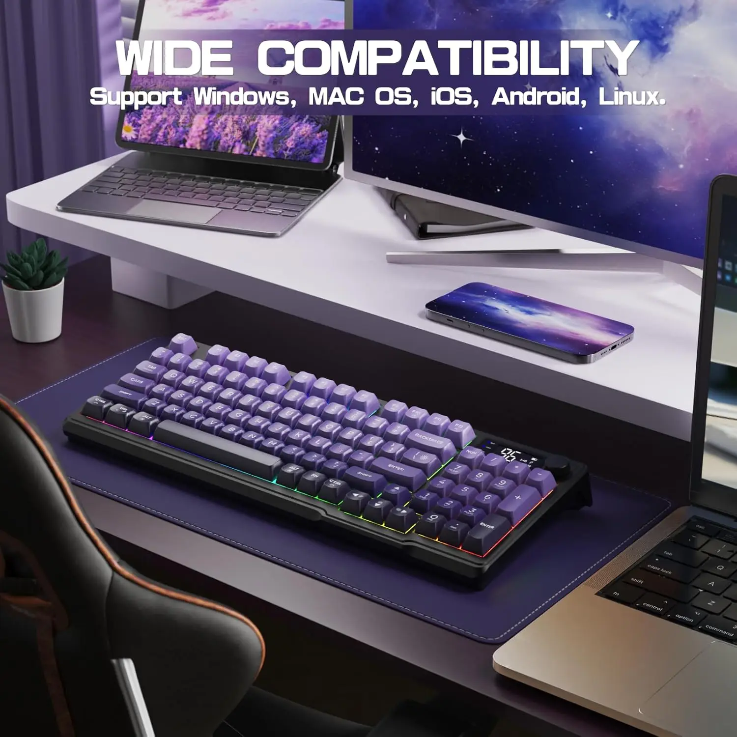 

Беспроводная игровая бесшумная мембранная клавиатура ZIYOU LANG M96, экран дисплея и мультимедийные кнопки, двойной режим работы Bluetooth/2,4 ГГц, Ra