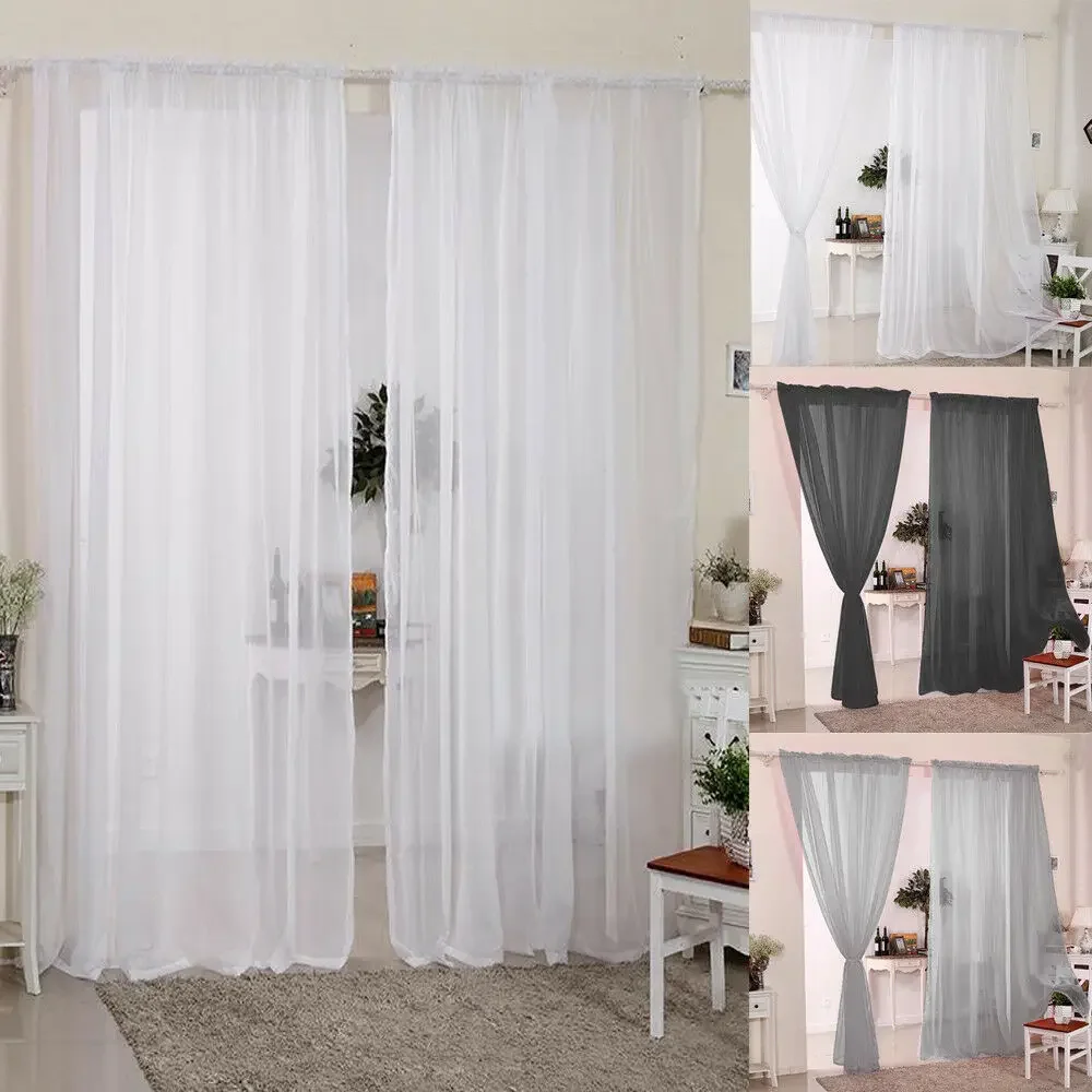 2PCS Europe Solid White Window Curtains For Kitchen Tulle Curtain For Living Room Modern Bedroom Sheer Voile Curtain Christmas