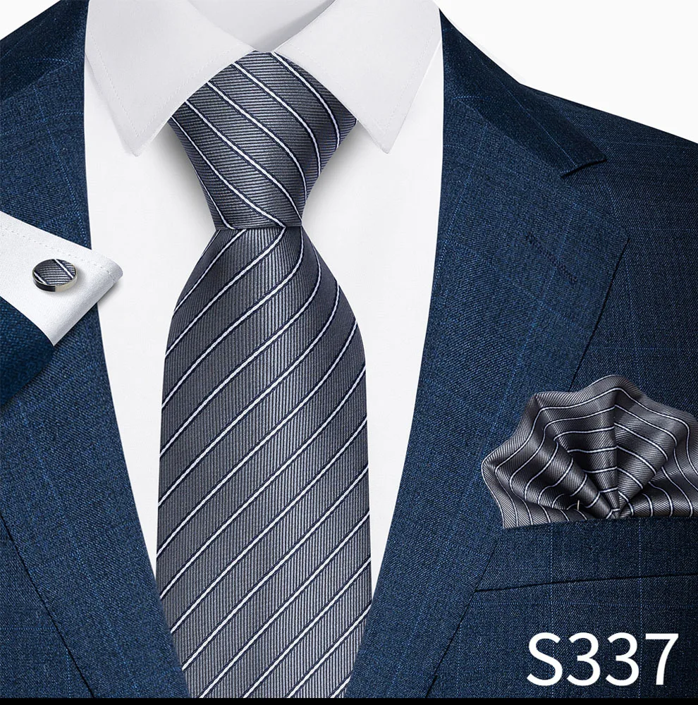 Hochwertiges 8-cm-Krawatten-Einstecktuch-Set für Herren, schwarz, blau gestreift, Hochzeitsgeschenk, Krawatte, Anzug-Accessoires, passend für den Arbeitsplatz – Detail 39