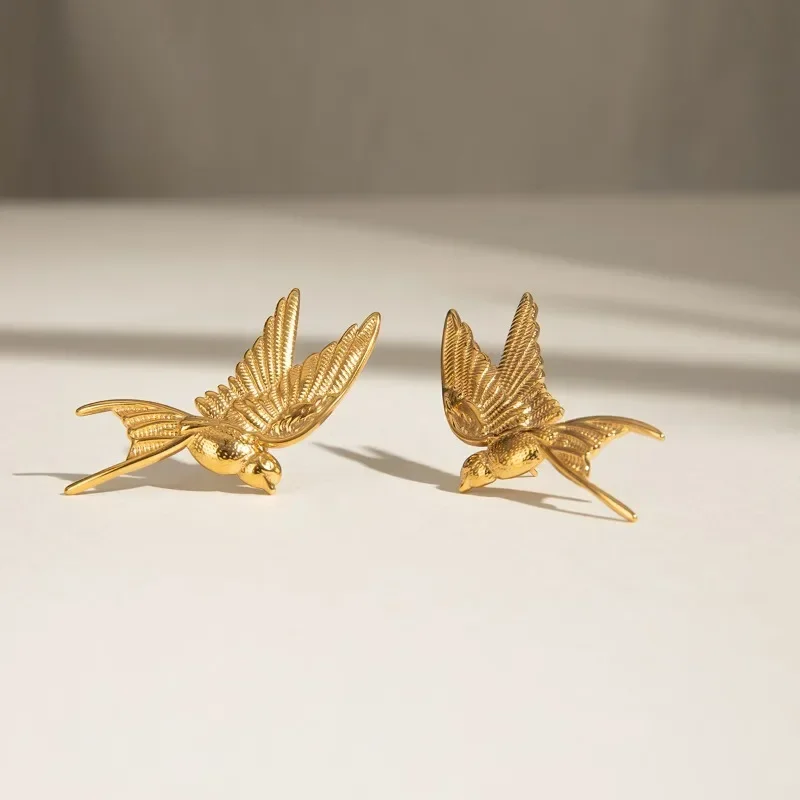 Minar Unique Metallic Dove of Peace Pendant Dangle Earrings for Women Non Tarnish Titanium Steel 18K Gold PVD Plated Jewelry view 2