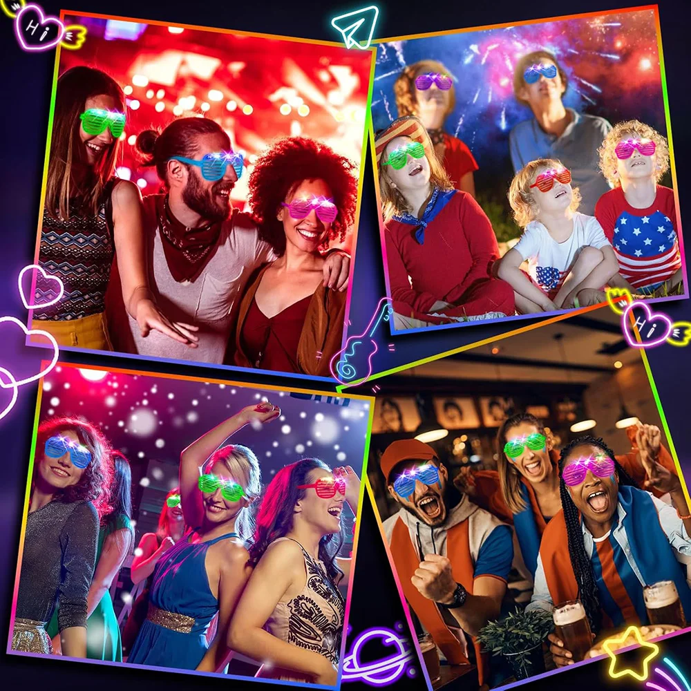 LED Glasses 6 Neon Colors Glow In The Dark Party Supplies Favor Glow Light Up Glasses for Kids Adults Holiday Wedding Birthday