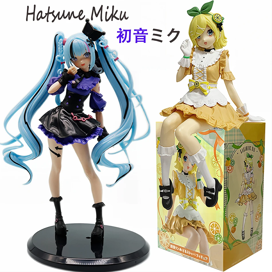 Figura de Ação Anime Kagamine Rin & Kuromi Hatsune Miku, Brinquedos de Coleção em PVC, Acessórios de Mesa, Presentes
