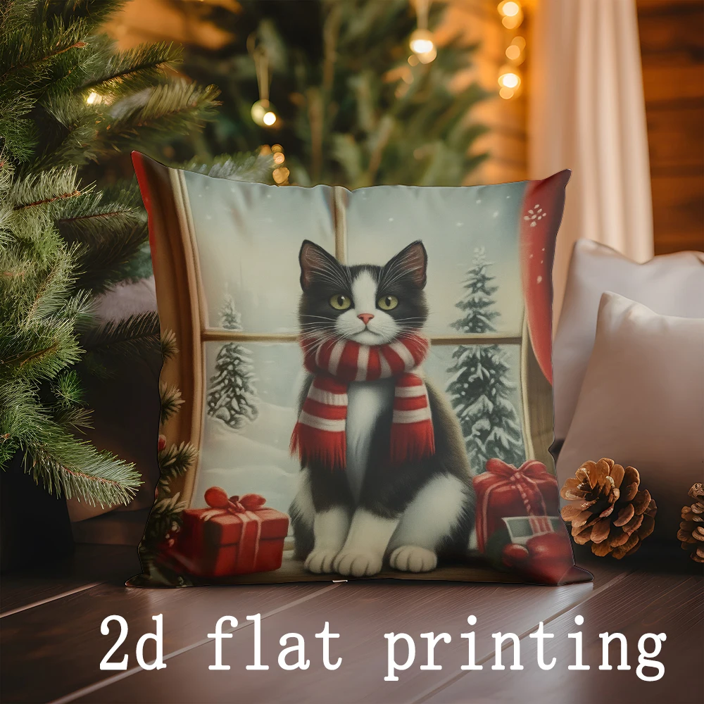 Home Decor Christmas Cats Pillow Covers for Cozy Decor Pattern Cushion Cover Suitable for Sofa Bedroom Car Pillow Cover
