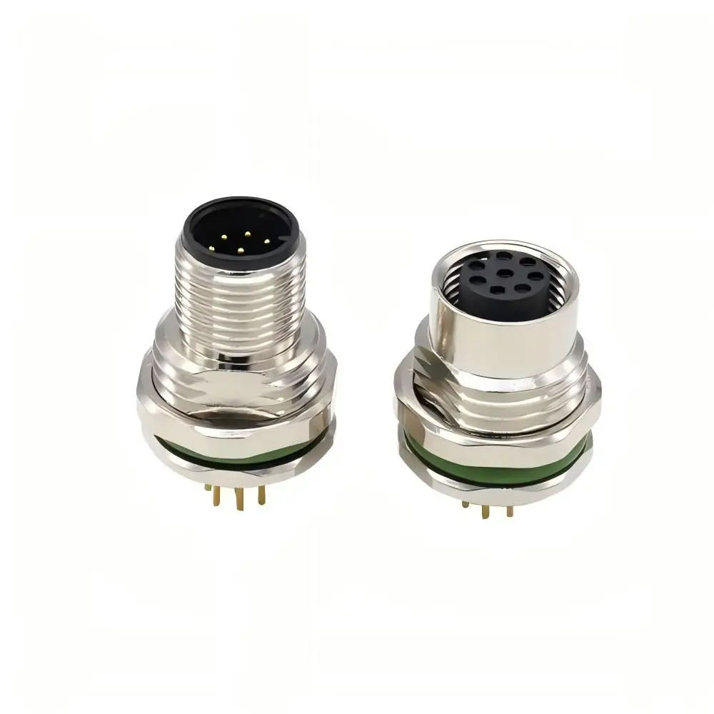 

10PCS M12 4Pin D Code Female 180 degree Panel Mount PCB Type, Front Fastened Connector