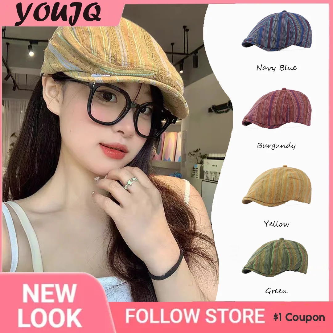 Colorful Striped Newsboy Cap - Lightweight with Adjustable Fit. Doubles As Reversible Visor Beret, Ideal for Outdoor Use.