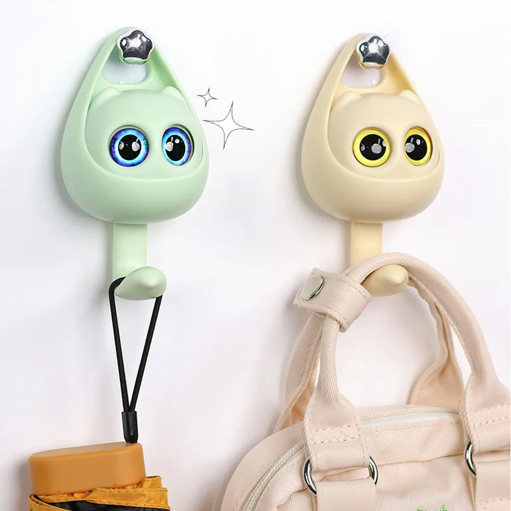 Creative Big Eyes Cat Wall Hook Cute Seamless Dormitory Bedroom Door Hangers Key Umbrella Towel Cap Coat Rack Wall Decoration