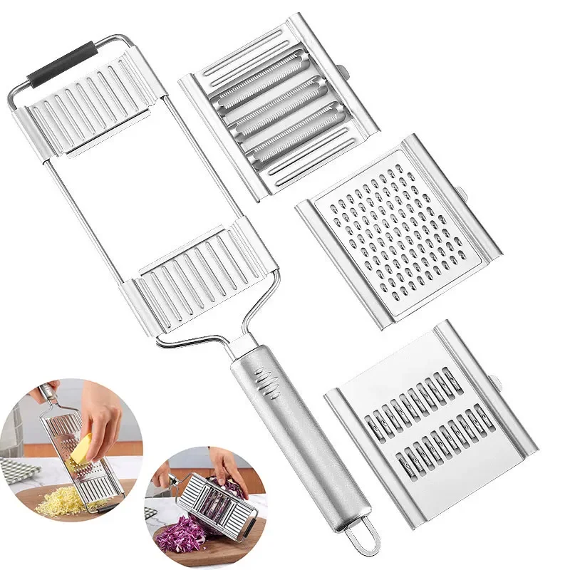 

Multi-Purpose 4 in 1 Vegetable Slicer Chopper Stainless Steel Cheese Grater 4 Adjustable Blades Hand-held Shredder Cutter