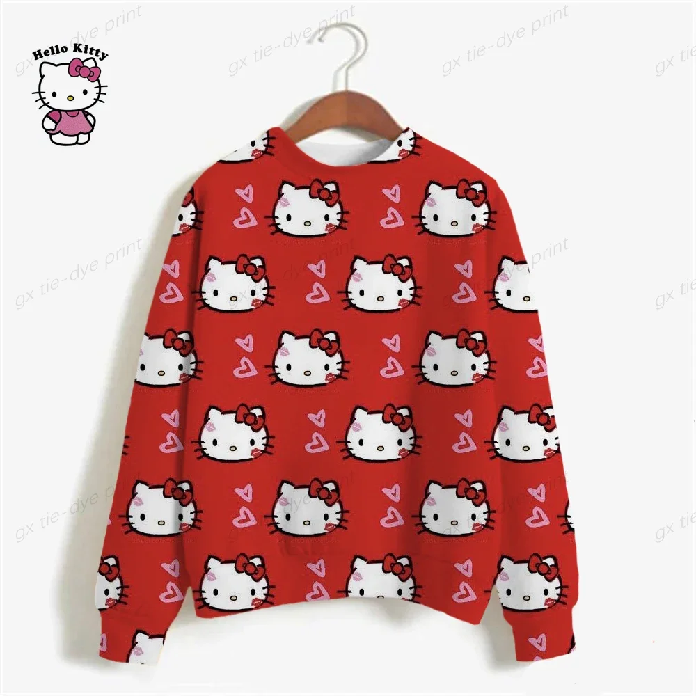 Korean Fashion Hoodies for Women Thin Chic Hooded HELLO KITTY Print Sweatshirt Female autumn Loose Cartoon Print Top y2k