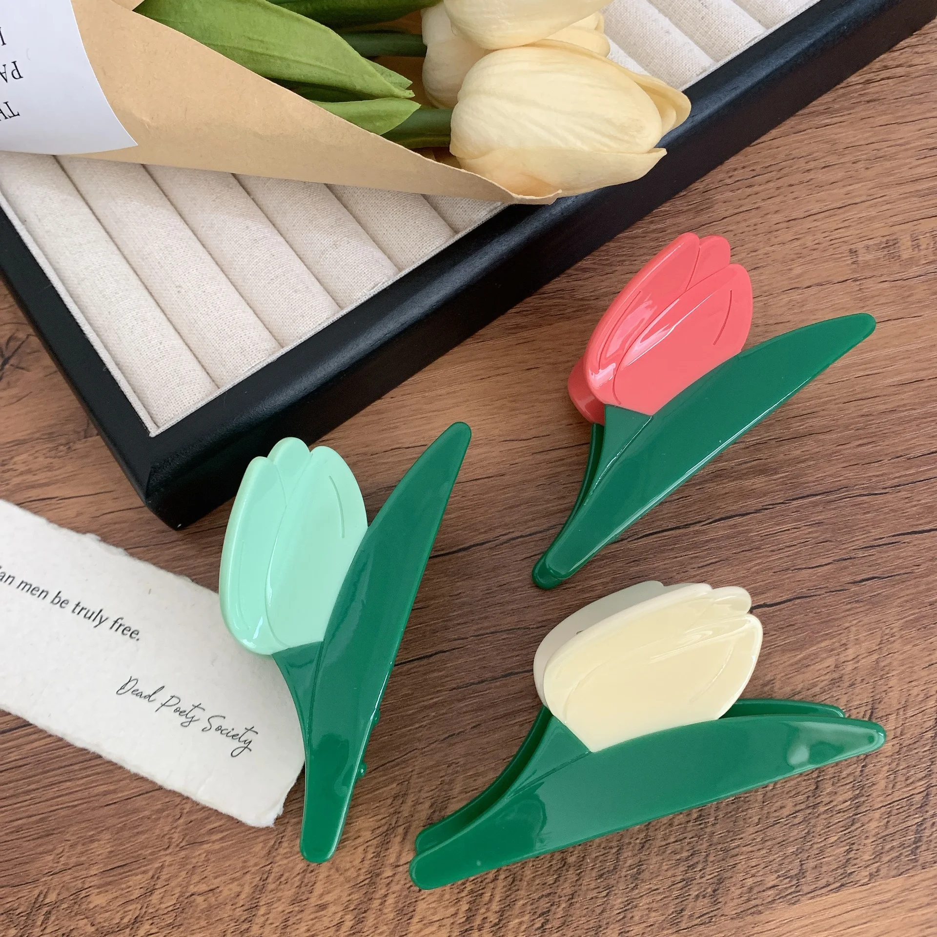 DuoShang Sweet Spliced Tulip Hair Claw Eco-friendly Acetate Claw Clips Flower Series Crab Hair Clips for Women Hair Accessories