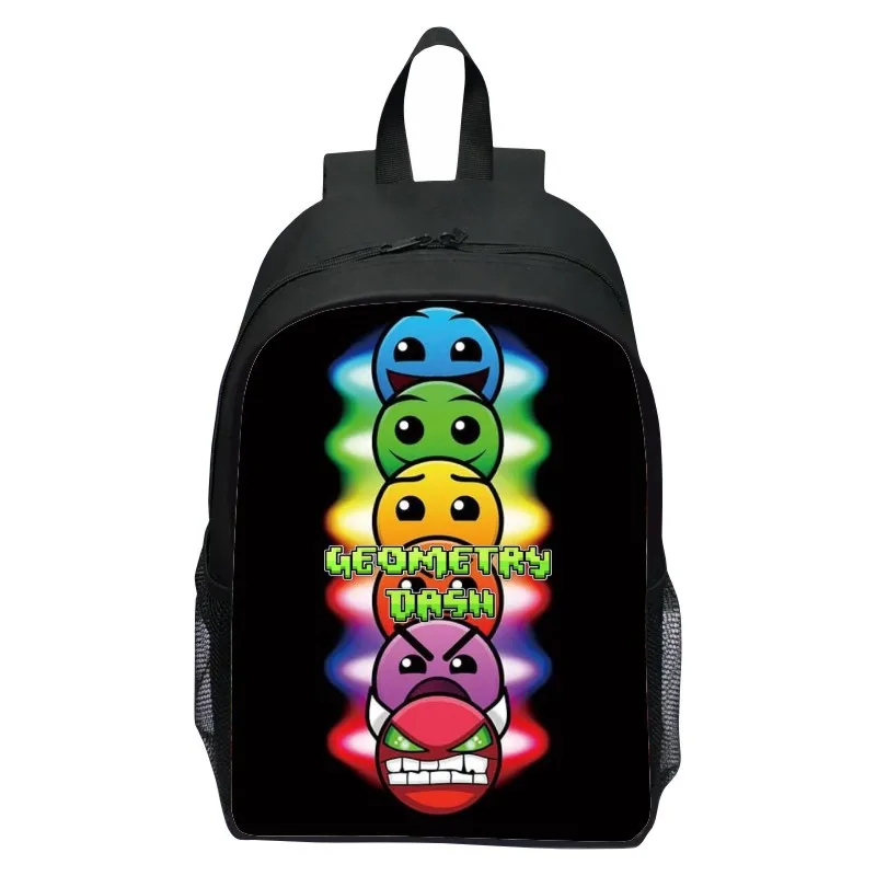 すべての学生向けの新しいプリントされたジオメトリダッシュジオメトリースプリントバックパック、男性と女性向けの漫画バックパック