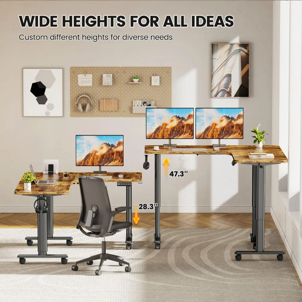 مكتب قائم كهربائي على شكل حرف L ارتفاع قابل للتعديل، طاولة واقفة زاوية 63 بوصة × 55 بوصة، مكتب مكتب منزلي، مكتب حامل بمحرك مزدوج #3
