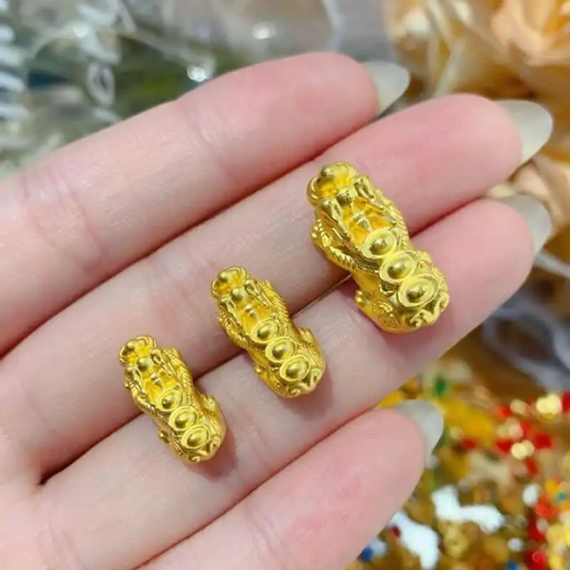 

Pure 999 24K Yellow Gold Bracelet Women 3D Gold dragon Son YuanBao Pixiu Bracelet 1pcs