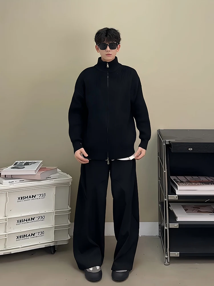 

Bla Knitted f-High Collar Sweater with Double Zipper Men's Casual Faion Autumn Winter Top Soft Comfortable Nylons