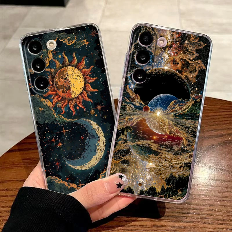 Universe Sun And Moon Transparent Phone Case for Samsung Galaxy A16 A14 A12 A22 A24 A34 A36 A37 A42 A56 A57 A30 A40 Soft Cover