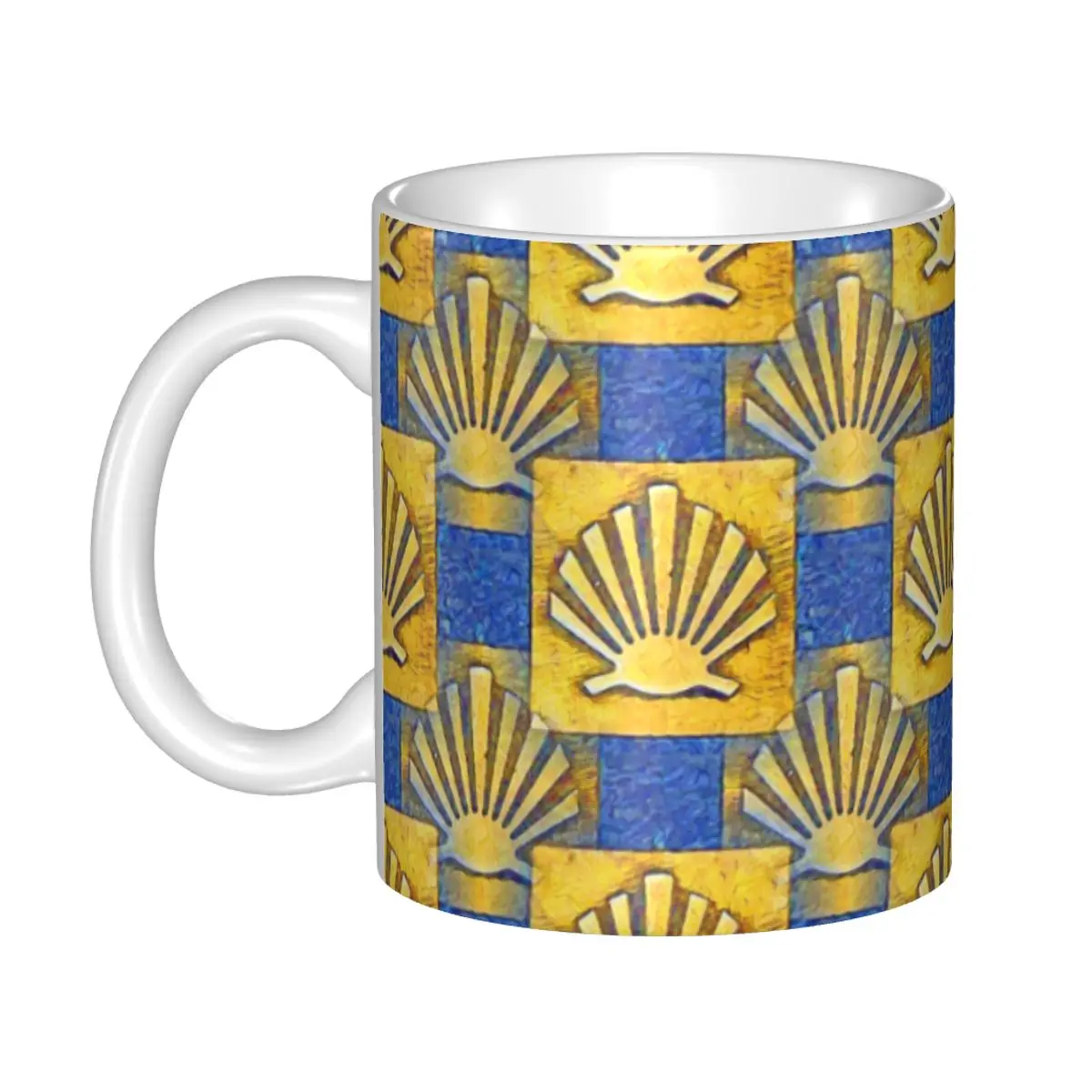 Camino De Santiago Coffee Mug DIY Customized Bicycle Yellow Arrow Scallop Shell Ceramic Mug Cup Creative Gift