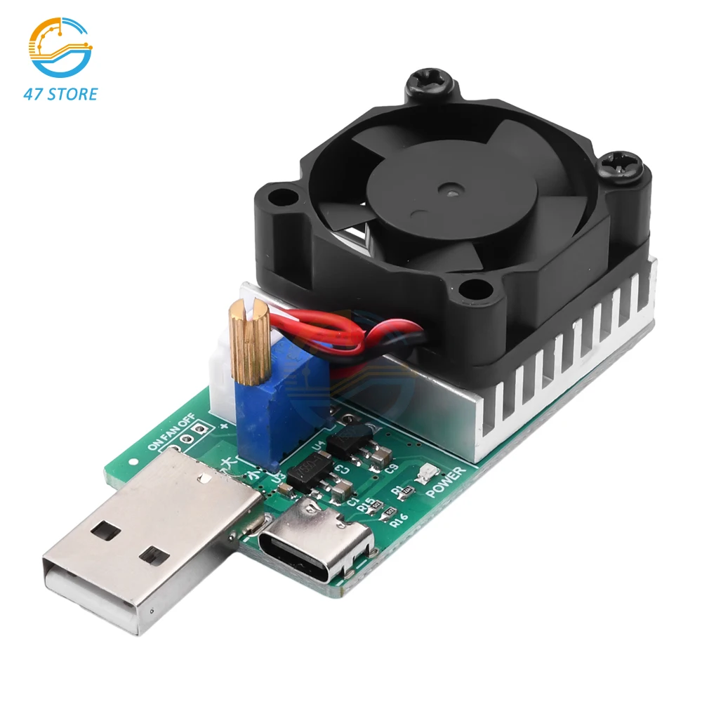 22W 18.5W Electronic Test Load Resistor USB Interface Battery Discharge Capacity Tester with Fan Adjustable Current Module