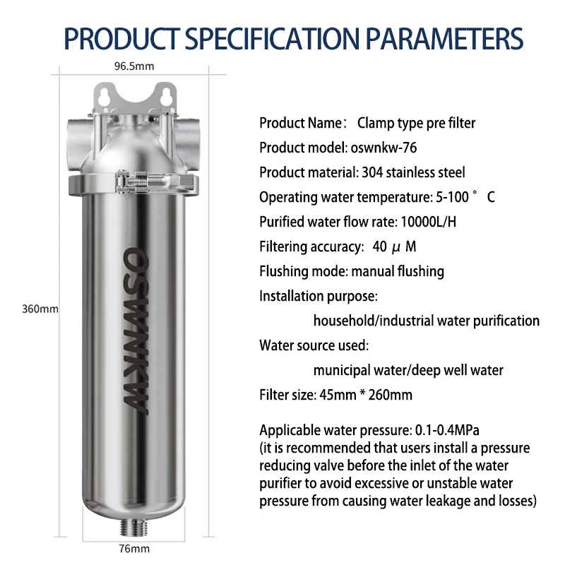 Purificador de prefiltro Central, sistema de prefiltro de agua de sedimentos, malla de acero inoxidable, lavado de fondo, para toda la casa, 6 pulgadas