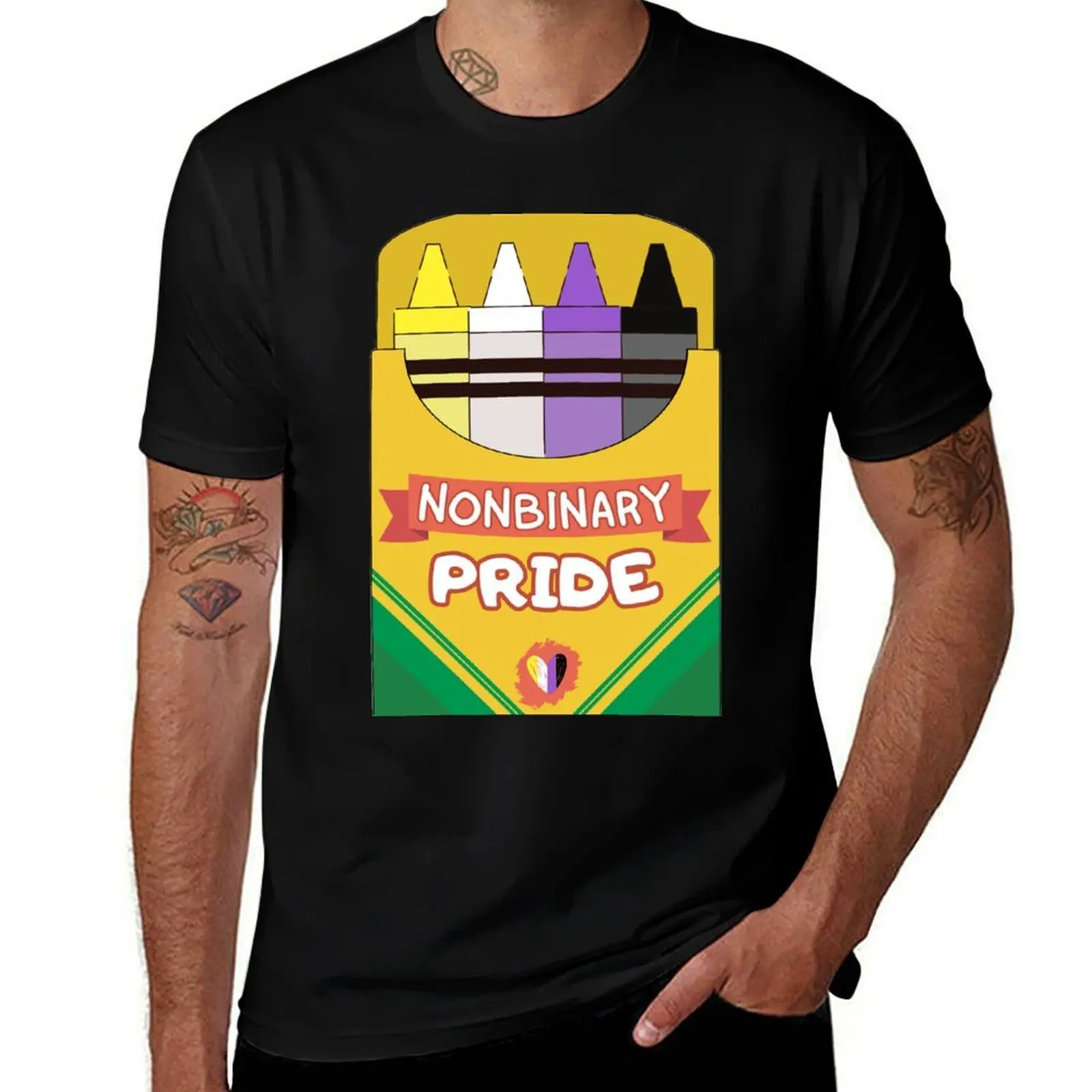 NonBinary Pride Crayons T-Shirt Large Size Casual Tee Shirt
