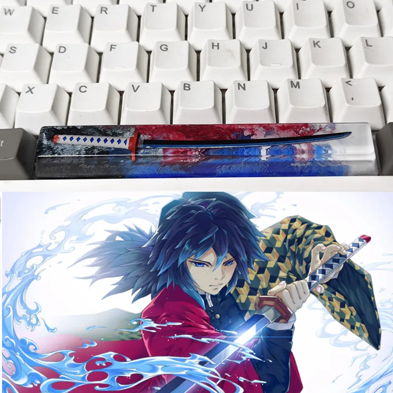 Żywiczny miecz Anime 6.25U półprzezroczysty klawisz z dekoltem kosmicznym DIY personalizowany prezent przełącznik Cherry MX nasadka na przycisk klawiatura mechaniczna dla chłopców