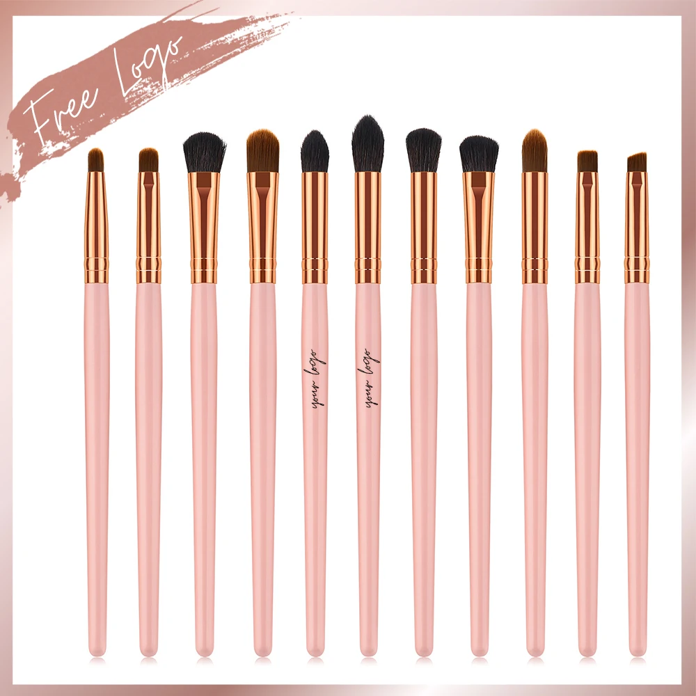 

11Pcs Set Eyeshadow Brush cosmetics Makeup Eyeliner Eyebrow Professional Printed Your Logo Prime Pink Kits Wooden Tools