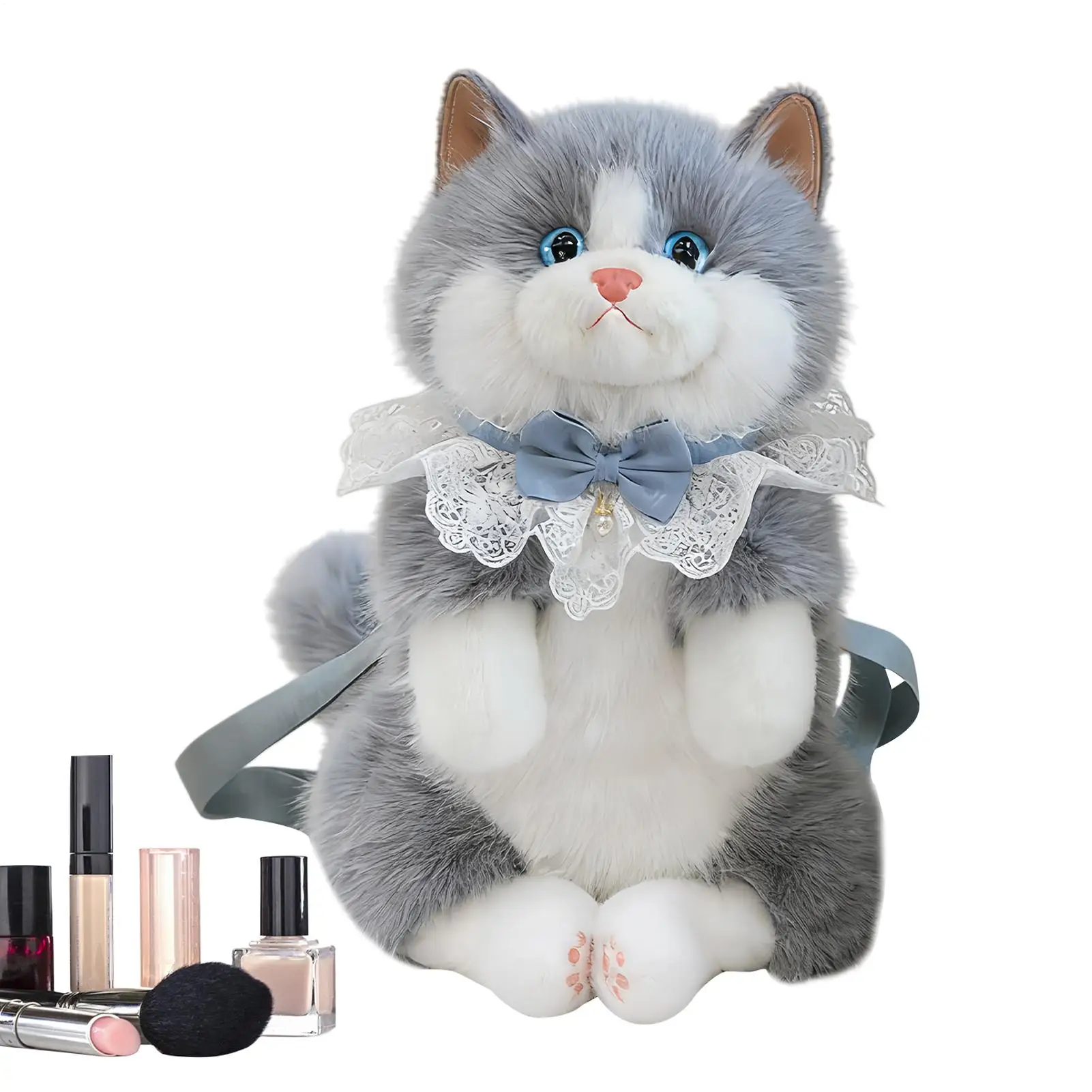 Mochila de Felpa con Forma de Gato, Bolsos de Peluche de Moda, Bolso de Hombro de Animal de Peluche para Mujeres, Niñas, Madres, Estudiantes Universitarias y Profesionales