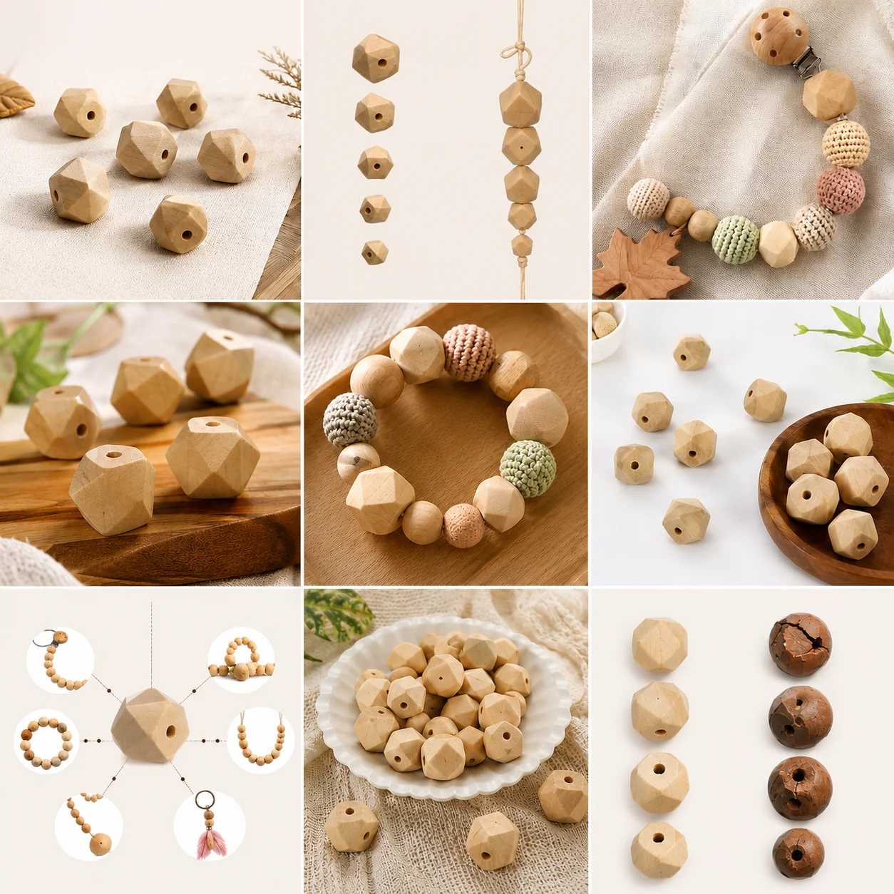 

10-20mmDIY Unfinished Natural Wooden Geometric Pacifier Beads Craft Spacer Beads Jewelry Making Pacifier Clips Teething Toys