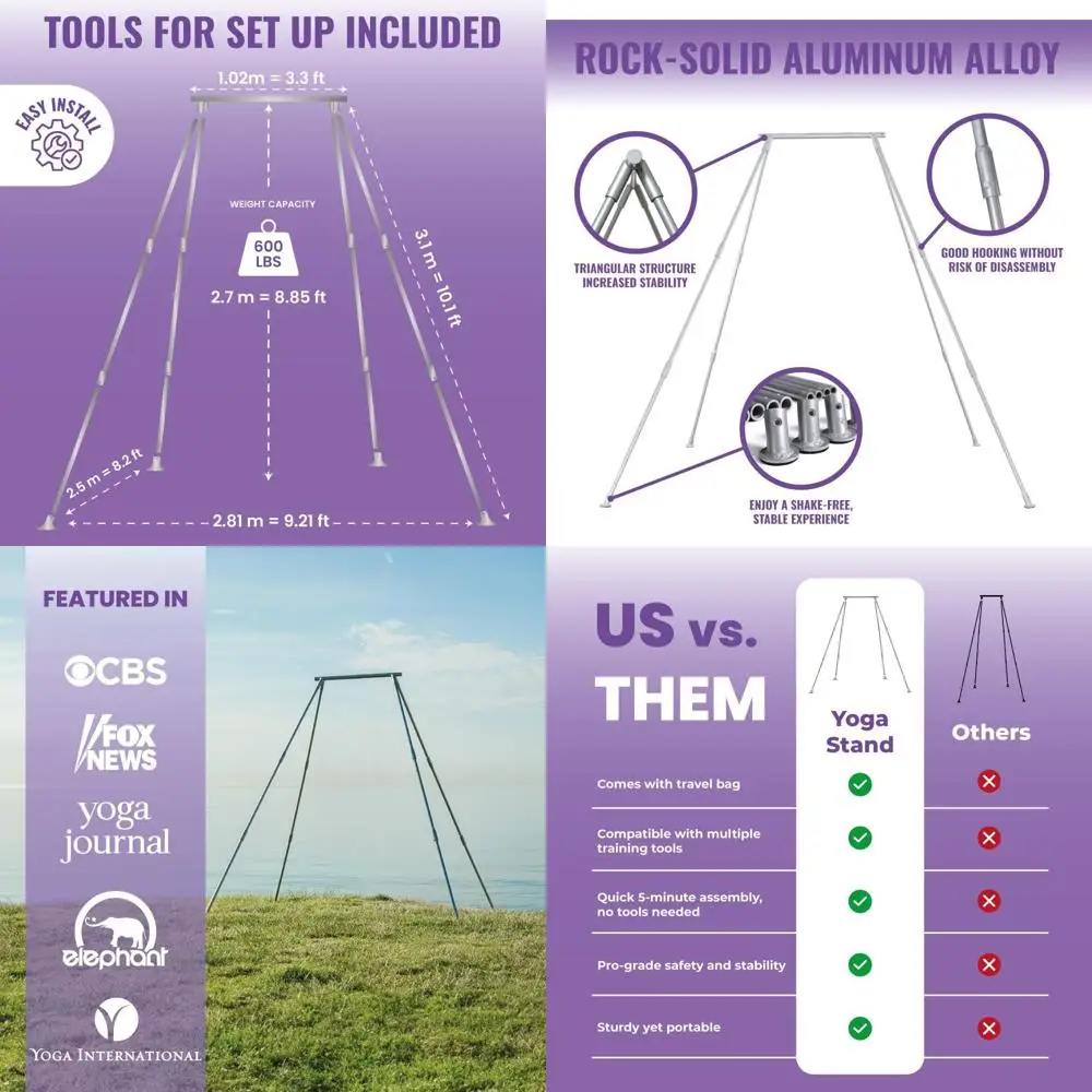 

Portable Yoga Stand for Indoor and Outdoor Use | Quick Setup | Supports Aerial Silks, Swings, Hammocks, Rings | Holds Up to 600l